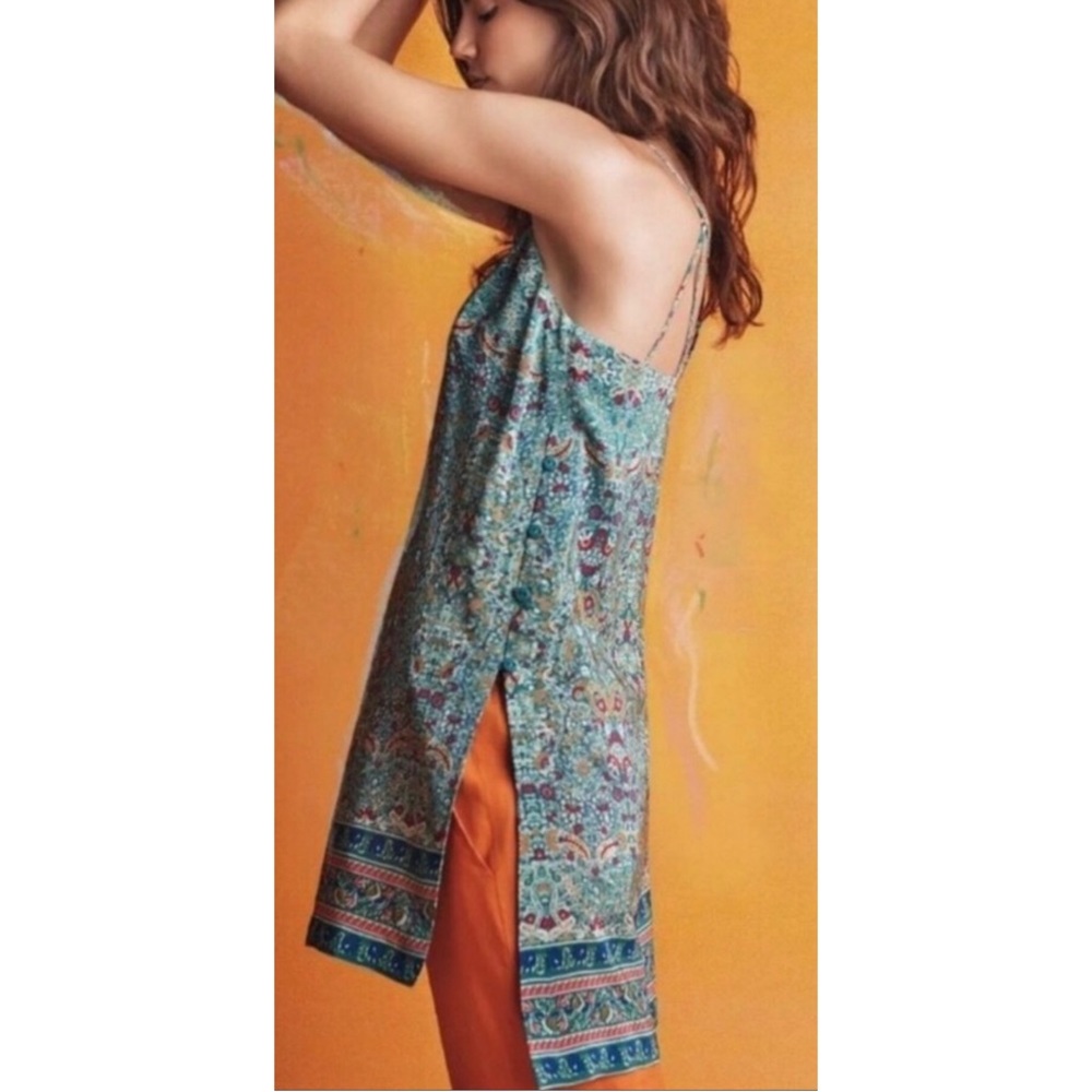 New Maeve x Anthropologie Meret 2 | XS Blue Pink Silk Floral Tank Tunic Top - Picture 4 of 10